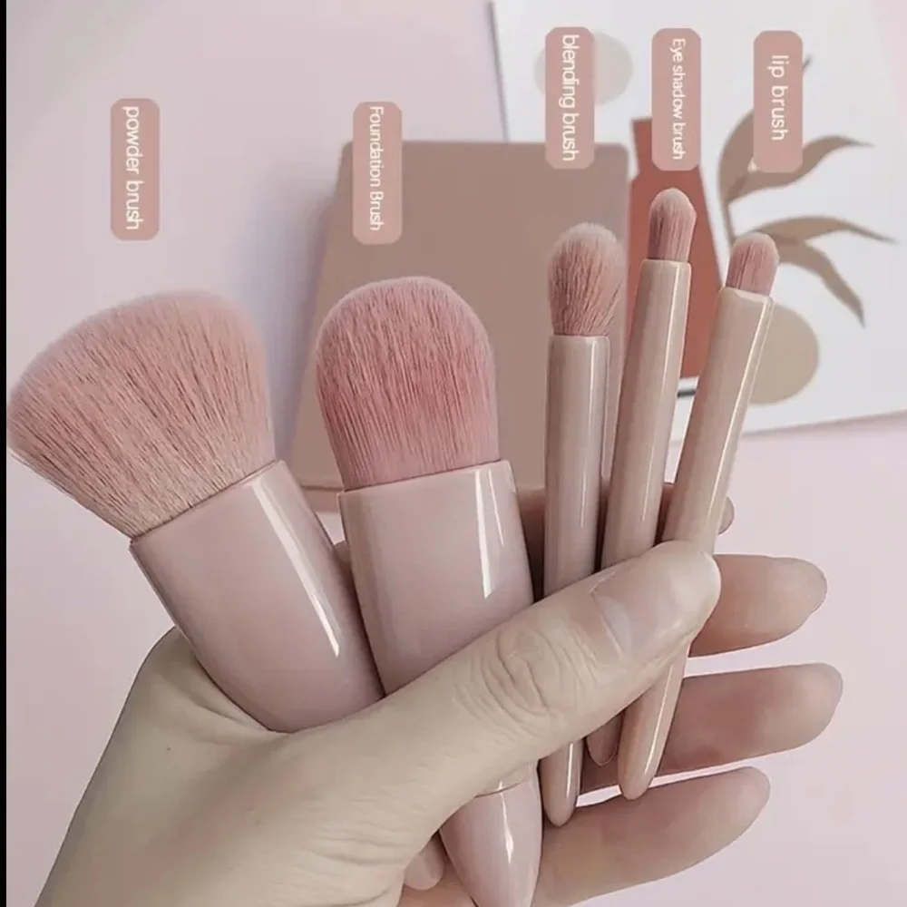 5-Piece Mini Travel Makeup Brush Set with Mirror
